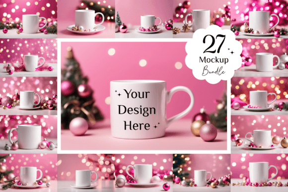 27 Pink Christmas Mug Mockup Bundle for Graphics & Mugs Amp