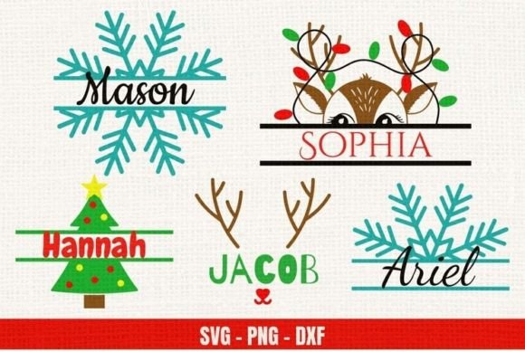 5 Christmas Name Frame Svg Bundle Graphics and Illustrations