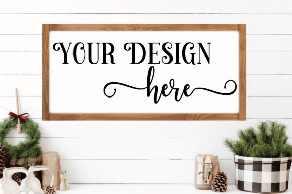 Christmas Farmhouse Wood Sign Mockup 4 in Graphics and Frames Amp