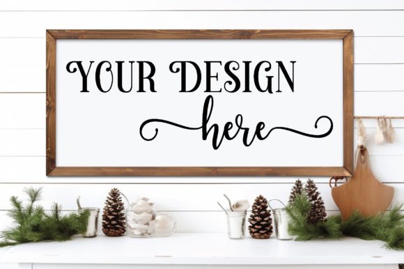 Christmas Farmhouse Wood Sign Mockup 5 Graphics and Frames Amp Review