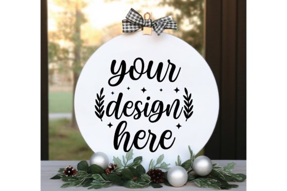 Christmas Round White Wood Sign Mockup 7 Graphics Review