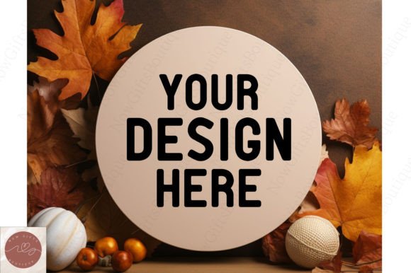 Fall Autumn White Round Sign Mockup 10 for Graphics and Holiday Amp