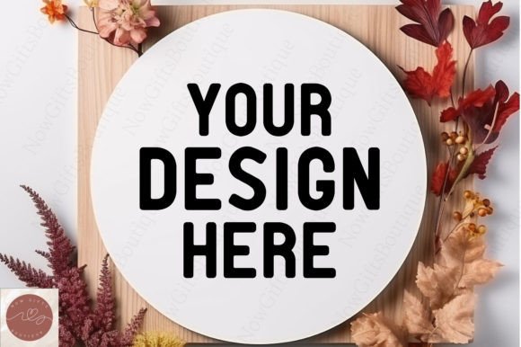 Fall Autumn White Round Sign Mockup 20 for Graphics and Holiday Amp
