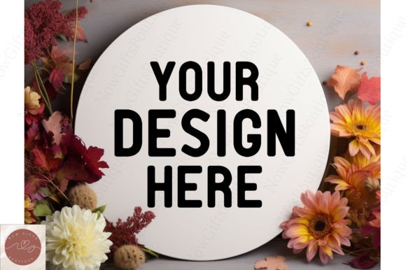 Fall Autumn White Round Sign Mockup 25 for Graphics & Holiday Amp