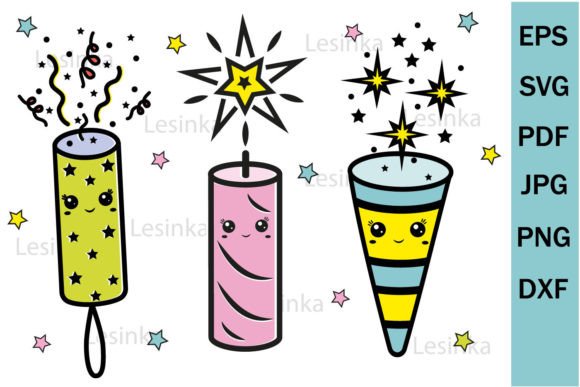 Festive Clipart with Kawaii Characters for Graphics and Crafts