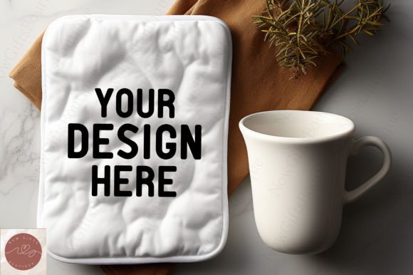 Kitchen White Pot Holder Mockup 5 for Graphics and Kitchenware