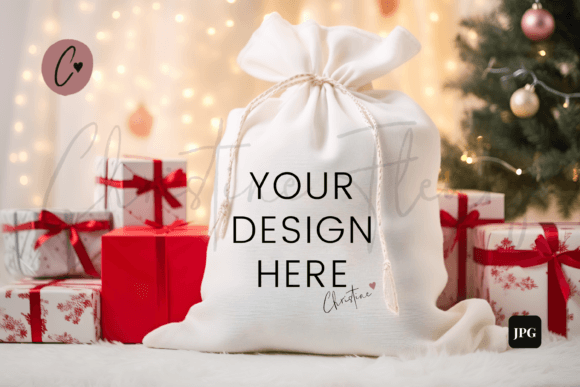 Santa Sack Mockup with Gifts: Graphics for Christmas Amp