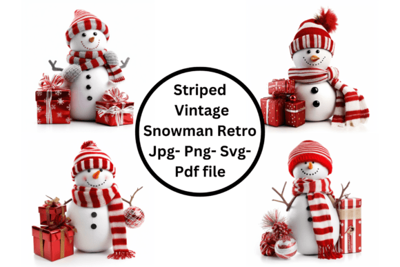 Striped Vintage Snowman Graphics and Illustrations Review