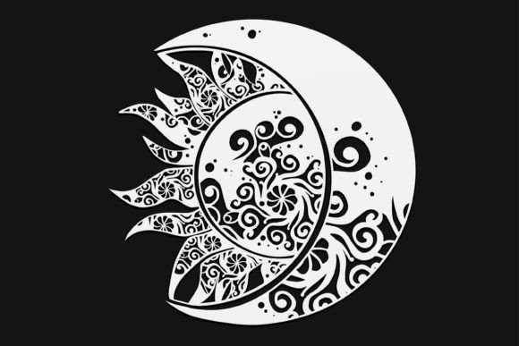 Sun and Moon Mandala Drawing 73 for Graphics and Illustrations