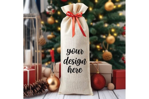 Wine Gift Bag Christmas Mockup 7 for Graphics and Bags Amp