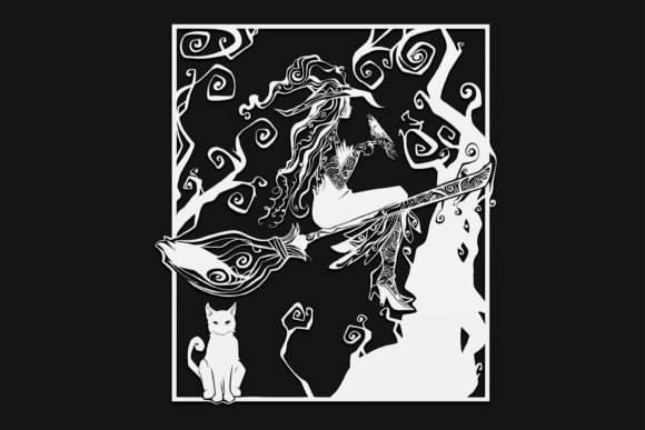 Witch with Crow and Cat Drawing 22: A Designer's Review of Graphics & Illustrations
